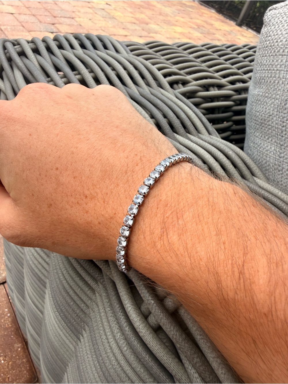 Sterling Silver Tennis Bracelet with Clear Stones - Men's Jewelry